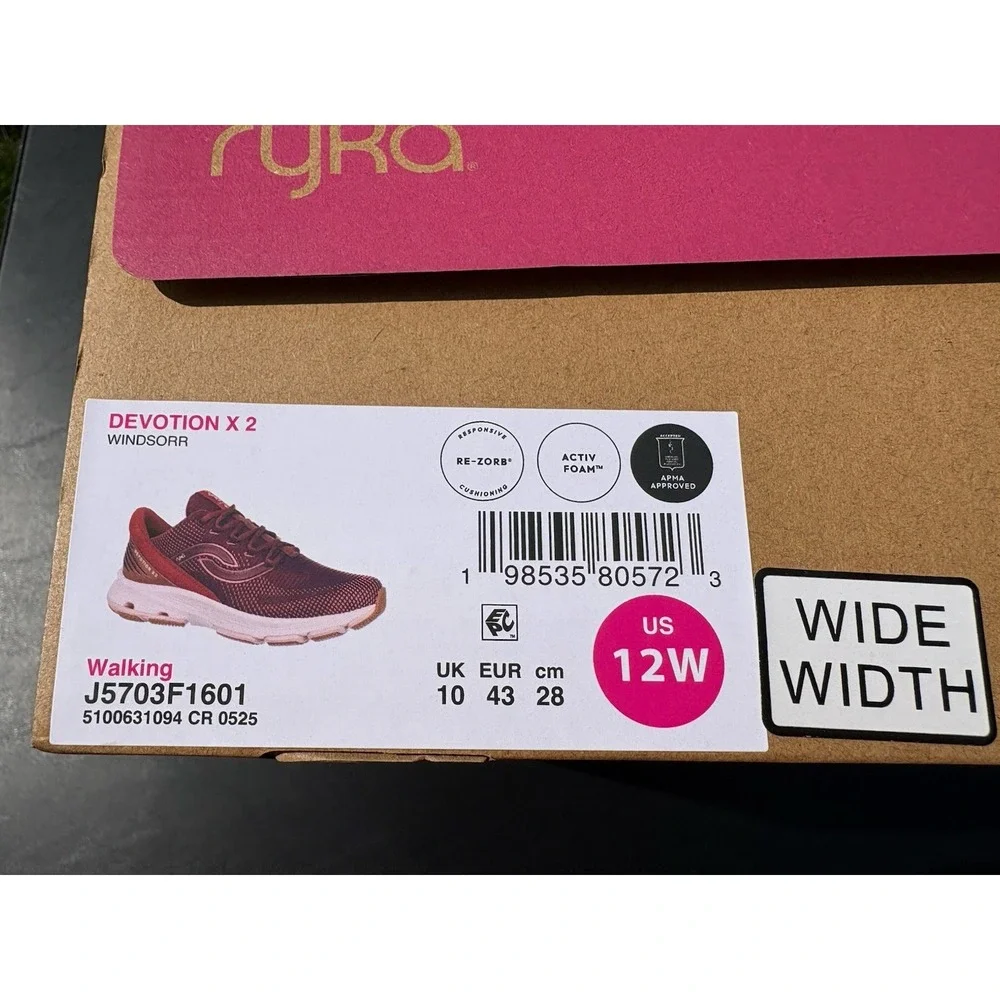 Ryka Devotion X 2 Women's Fashion Sneakers Windsor Red Size 12W NIB